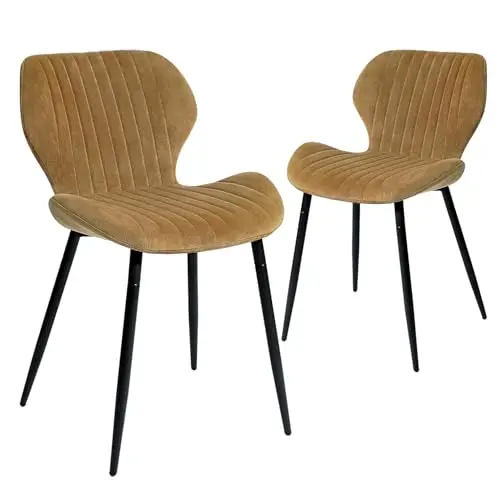 CangLong 2 Schminktischstühle, moderne Samtstühle mit schwarzen Metallbeinen, für Küche, Esszimmer und Wohnzimmer, Braun