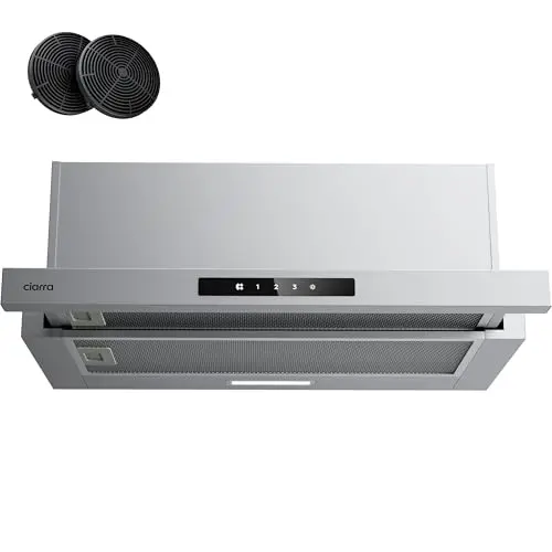 CIARRA Flachschirmhaube 60 cm, 600 m³/h, Touch-Bedienung, 3 Leistungsstufen, Silber