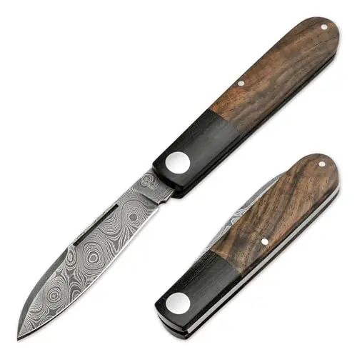 Böker Solingen Barlow Prime Tirpitz-Damast - Klassisches EDC Taschenmesser mit Holzgriff