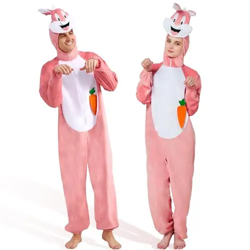 Hasen Kostüm für Erwachsene - Unisex Pyjama Overall für Fasching und Karneval