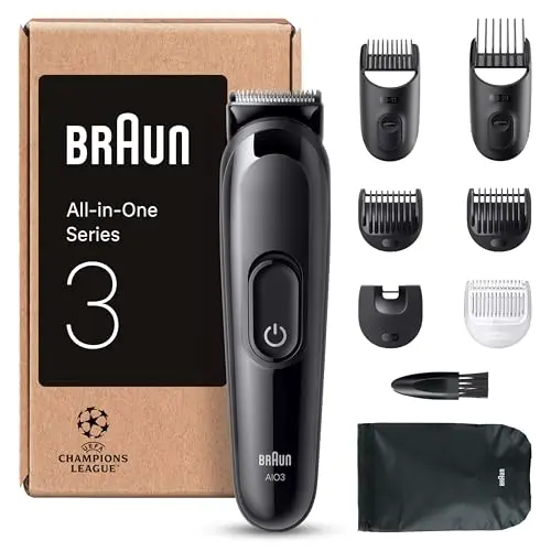 Braun 8-in-1 Multigroom Series 3, Bart- und Haarschneider, 50 Min Akku, Wasserdicht, Schwarz