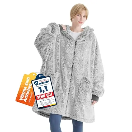 BEDSURE Hoodie Decke mit Ärmeln - Kuschelpullover Tragbare Decke, Geschenkidee für Frauen, Grau