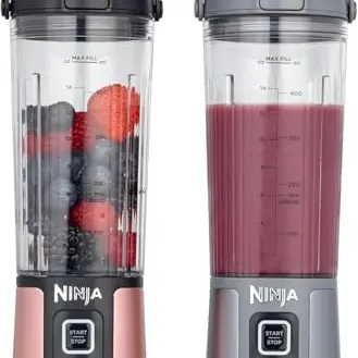 Ninja Blast kabelloser Mini-Mixer, 530 ml, 2er-Pack, auslaufsicherer Trinkdeckel, wiederaufladbar, Roségold & Silber