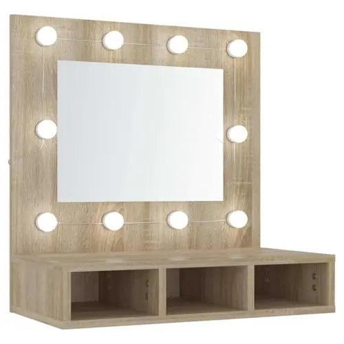 vidaXL Spiegelschrank mit LED Kosmetikspiegel Wandschrank Schlafzimmer Sonoma-Eiche 60x31,5x62cm
