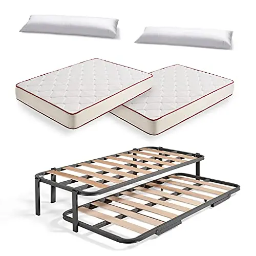 HOGAR24 ES Nestbett aus Metall mit 6 Beinen, inkl. 2 Matratzen und 2 Kissen, 105 x 190 cm