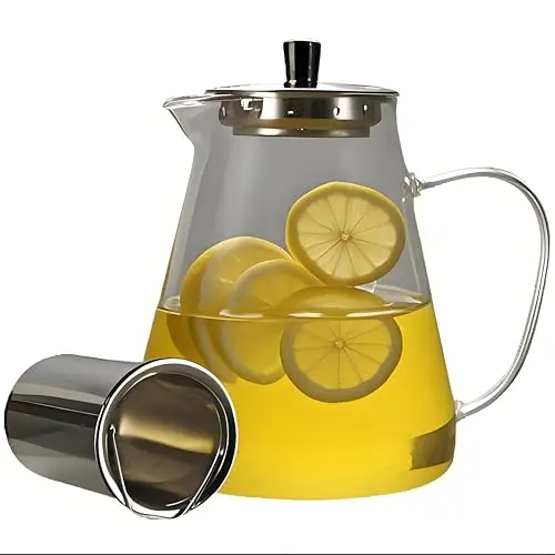 CMXING Teekanne 1400ML aus Borosilikatglas mit Edelstahl-Sieb für Schwarz- und Grüntee