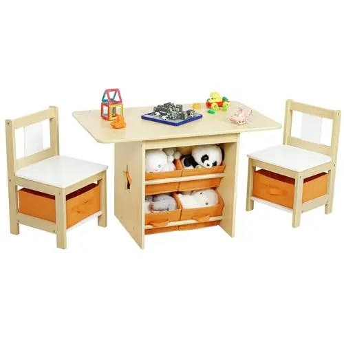 Yorbay Kindertisch mit 2 Stühlen – 3tlg. Sitzgruppe für Kinder, Maltisch für Kinderzimmer, Spielzimmer (Natur)
