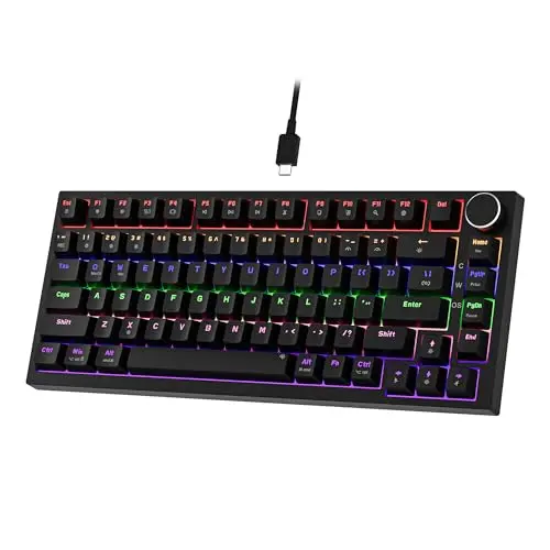 Newmen GM326 Gaming Tastatur - 75% TKL, Hot Swap, RGB LED, USB C, Schwarz, Rote Schalter