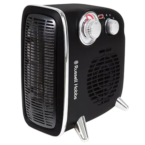 Russell Hobbs Elektrische Retro Heizung mit Thermostat, 2 Heizstufen, für 20m², Schwarz