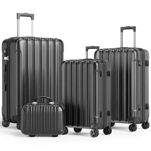 Zwillingsrollen 4-teilig Hartschalen Kofferset mit Rollen & TSA-Schloss, leichte Trolleys & Handgepäck, modern & praktisch, in Schwarz