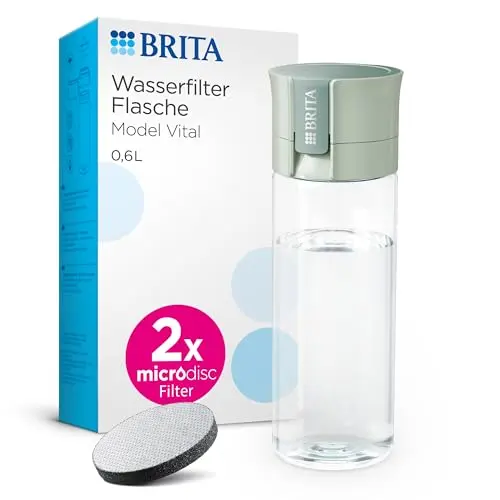 BRITA Wasserfilter Flasche Vital 600ml in hellgrün – Praktische Trinkflasche für unterwegs, filtert Chlor & Bakterien