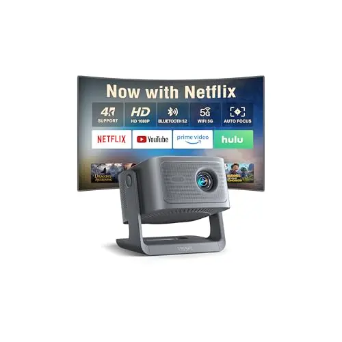 Smart Beamer 4K Heimkino mit Dolby Audio, Autofokus, WiFi6 & Bluetooth, Outdoor Projektor mit 360° verstellbarem Standfuß