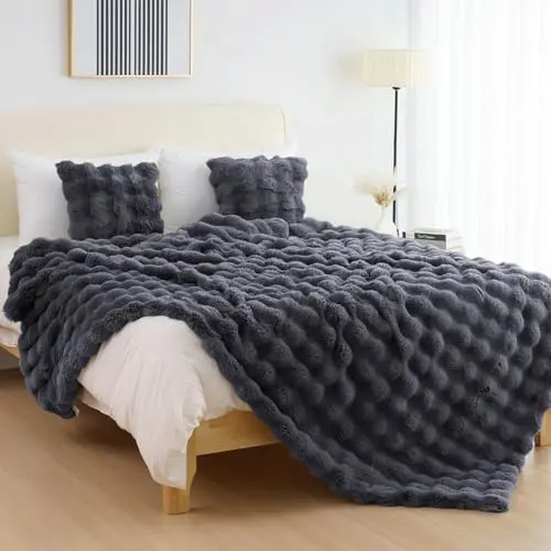 IKALIFE Kuscheldecke Kunstfell Plüsch 130 x 150 cm Grau