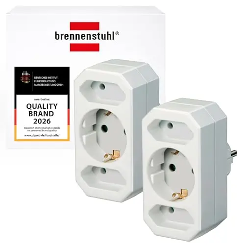 Brennenstuhl 2er Set Mehrfachsteckdose, 3-Fach Steckdosenadapter
