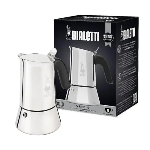 Bialetti New Venus Induction Edelstahl Espressokocher, 6 Tassen, für alle Herdarten, Silber