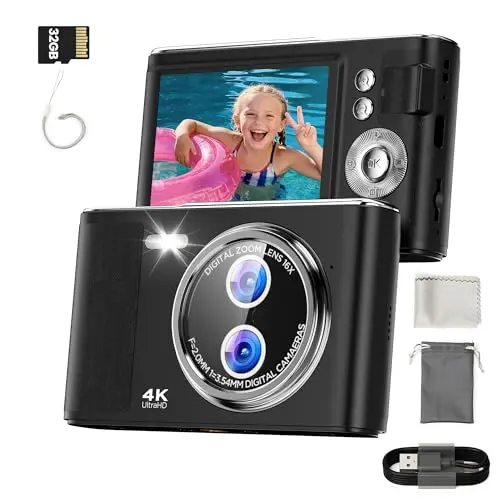 32GB Kinderkamera – 48MP Digitalkamera mit 4K Bildschirm und 16X Zoom für Vlogging und Fotografie