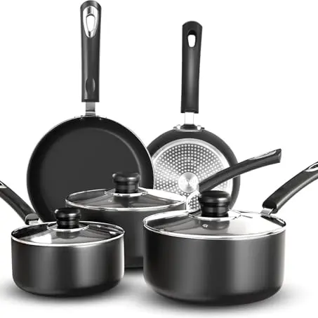 KICHLY 5er Set Antihaft Kochgeschirr - Bratpfannen 20cm und 28cm, Kochtöpfe mit Deckel 20cm und 22cm