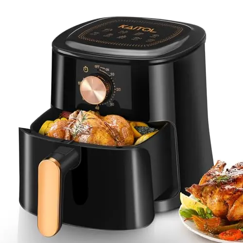 KAITOL 5,5L Heißluftfritteuse mit manueller Drehtaste, spülmaschinenfest, gesundes Kochen ohne Öl, 1500W, Schwarz