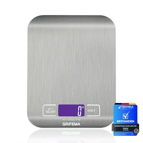 GRIFEMA digitale Küchenwaage mit LCD Display, Abstellautomatik und Tara, 1g-5000g, Edelstahl