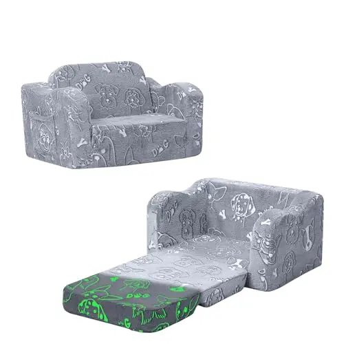 MeMoreCool Ausklappbares Kindersofa 2-in-1 für Kinder, Mini Couch für Kuschelecke, Grau