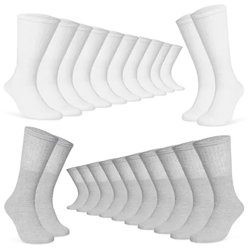 CityComfort Herren Socken im Multipack, Atmungsaktive Crew Socken (12er-Pack, Weiß/Grau)
