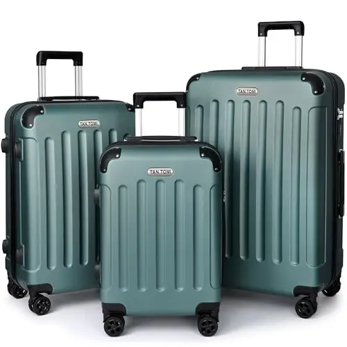 TANTOMI 3-teiliges Koffer Set | Leichte Hartschalenkoffer mit 360°-Rollen und Teleskopgriff | Dunkelgrün (M/L/XL)