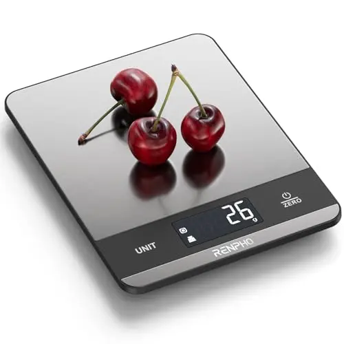 RENPHO Digital Küchenwaage 5kg mit großer LCD-Anzeige und Edelstahl Wiegefläche, hohe Genauigkeit