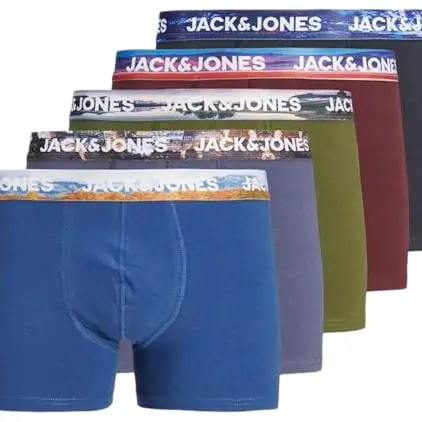 JACK&JONES Herren JACWAYNE SOLID Trunks 5er Set Boxershorts, True Blue/Nightshadow Blue/Cypress/Vineyard Wine/Night Sky, Größe L