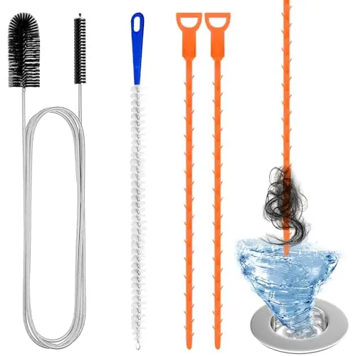 Redamancy 4 Stück Abflussreiniger Spirale – Flexible Reinigungsbürste für Küche und Dusche