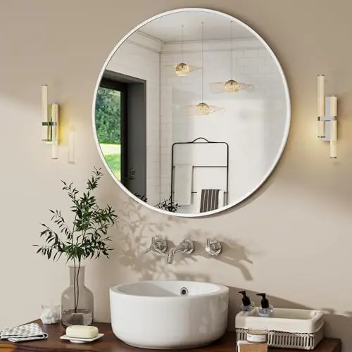 BEAUTYPEAK 50 cm Runder Wandspiegel mit Weißem Aluminiumrahmen
