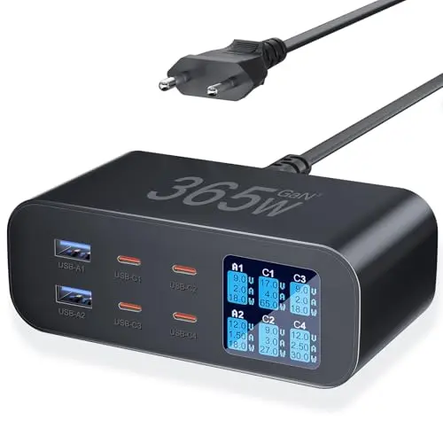 YSYFAD 6-Port USB C Ladegerät mit LED Anzeige – 100W Schnellladegerät für MacBook, iPhone und iPad, Schwarz