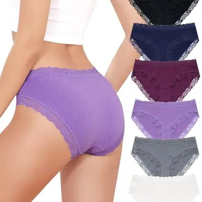 Aijolen Damen Baumwoll Slips mit Spitze - Atmungsaktive Pantys im Mehrpack (6 Stück)