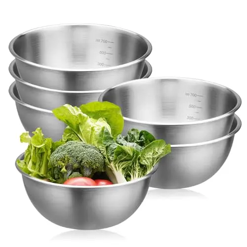 PORFOYO Edelstahl Schüssel-Set, 6 Stück, 17 cm Durchmesser, Salat-, Rühr- und Servierschüsseln