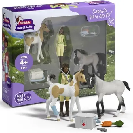 Schleich Horse Club Sarah's Erste-Hilfe-Set mit 2 Pferden, Sarah und Zubehör