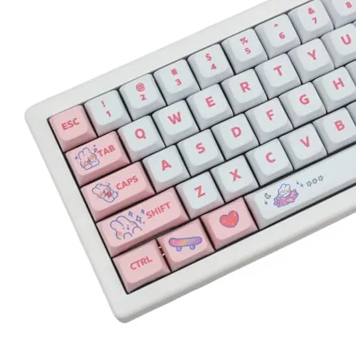 Cmokifuly Hasentasten XDA-Profil, niedliches Tastenkappen-Set für mechanische Tastaturen, 130 Tasten (rosa Hase)