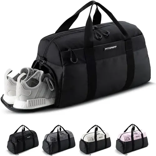 Fitgriff® Sport- und Reisetasche V2 mit Schuhfach & Nassfach für Sport und Fitness (Full Black, Small)