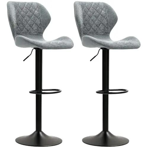 HOMCOM Barhocker 2er-Set, Drehbar und Höhenverstellbar, Gepolstert mit Rückenlehne, Dunkelgrau