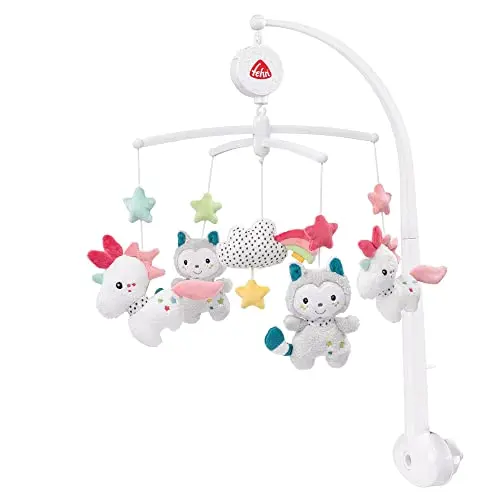 Fehn Musik-Mobile Aiko & Yuki - Baby Einschlafhilfe mit süßen Tieren - Spieluhr für Babys von 0–5 Monaten