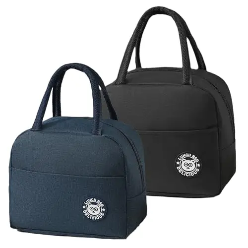 OYIWONMI Mini Kühltasche 2er Pack - Isolierte Faltbare Lunchtasche, 6L, Wasserdicht für Schule, Büro, Picknick, Reisen, Schwarz & Navy Blau