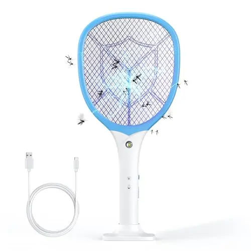 CYOUH Elektrische Fliegenklatsche 2-in-1 mit UV-Lichtfalle, wiederaufladbar, 2700V