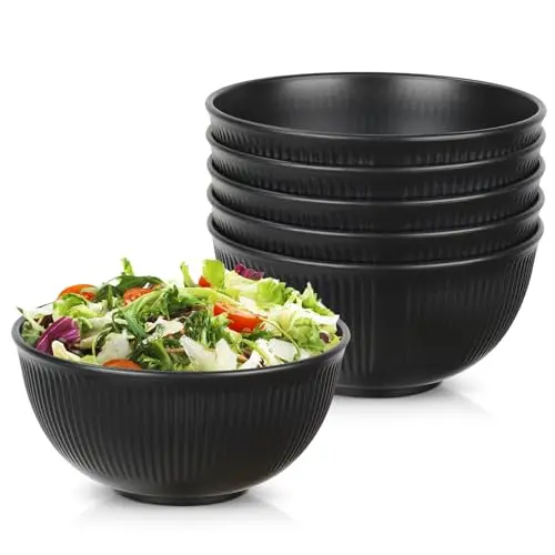 6 Stück Müslischalen aus langlebigem, leichtem Kunststoff – ideal für Snacks, Salate, Pasta, Obst, Ramen & Picknick – Schwarz