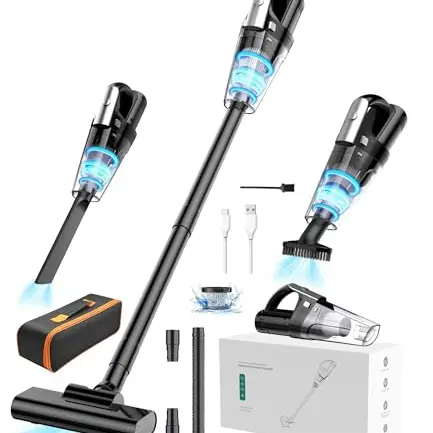 Vbrisi Akku Handstaubsauger 4-in-1 Kabellos mit Lichtfunktion und Aufbewahrungstasche für Zuhause und Auto (Schwarz)