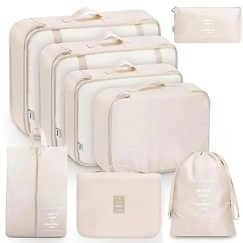 MURISE 8-teiliges Packing Cube Set - Koffer Organizer für Reisen - Beige