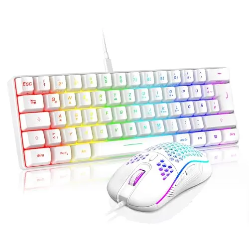 RedThunder 60% RGB Gaming Tastatur und Maus Set, Mini Layout, Ultraleicht für PC und Konsolen (Weiß)