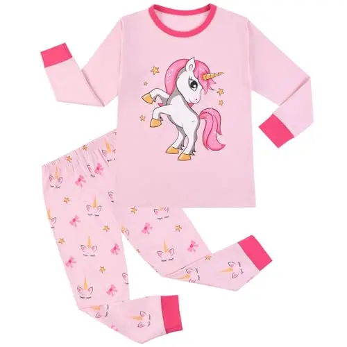 HOTUT Kinder Schlafanzug, Langarm Baumwolle, Mädchen, Winter Pyjama mit Muster, zweiteilig T-Shirt und Hose
