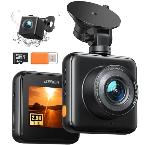 iZEEKER 2.5K Dashcam mit SD-Karte, Dual-Kamera für Auto, 170° Weitwinkel, G-Sensor, Nachtsicht, 24-Stunden Parküberwachung
