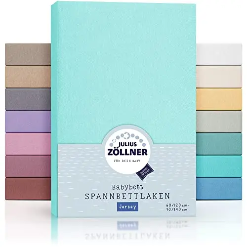 Julius Zöllner Spannbettlaken für Baby- & Kinderbett, 100% Baumwolle, mint, 2er Pack