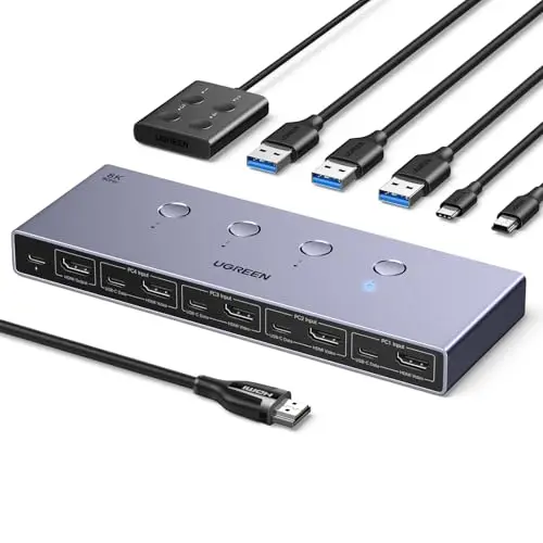 UGREEN HDMI 2.1 KVM Switch 4 Port für 1 Monitor, Tastatur, Maus und Drucker