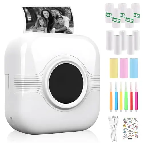 Tragbarer Mini Fotodrucker Bluetooth für Smartphone - Kompakter Drucker mit Zubehör für Notizen und Reisen