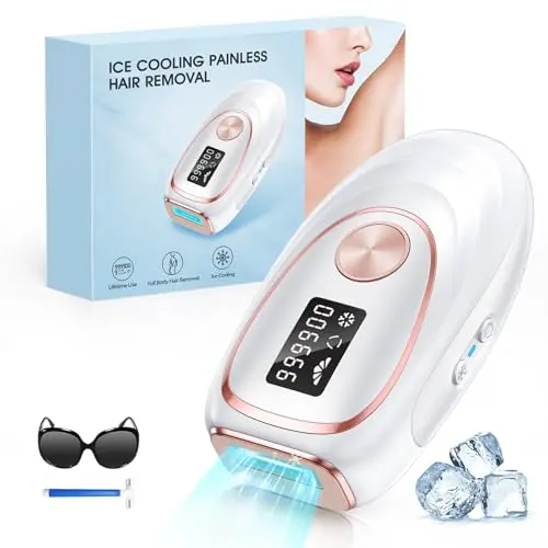Haarentfernung IPL Gerät mit Kühlfunktion, 999.900 Lichtimpulse, 5 Energiestufen, schmerzfrei für Frauen und Männer (Weiß)